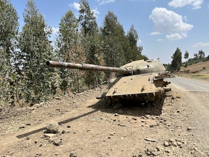 Un tanque destrozado que se halla cerca de Debre Tabor, 4 de abril de 2022.