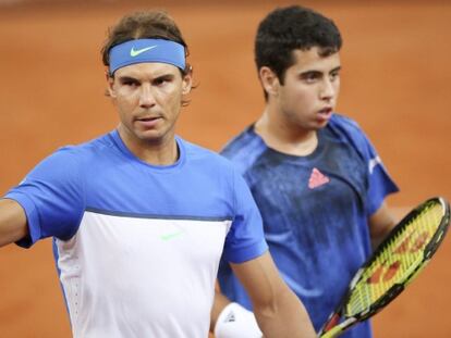 Nadal y Munar, durante el dobles en Hamburgo.