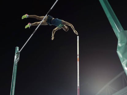 Thiago Braz Da Silva durante el salto que le ha dado la medalla de oro.