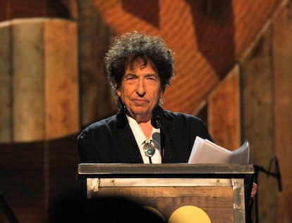 Bob Dylan, durante su discurso en la cena de la fundación MusiCares.