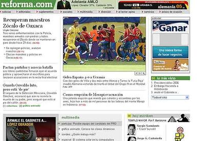 El diario mexicano <i>Reforma</i> abre su web con una foto de Villa celebrando uno de sus dos goles contra Ucrania. "Con dos goles de Villa y dos más entre Alonso y Torres la &#39;Furia Roja&#39; venció a Ucrania en el que ha sido el resultado más contundente del Mundial".