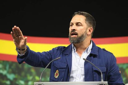 Santiago Abascal, en un mitin de Roquetas de Mar (Almería) , el pasado jueves.