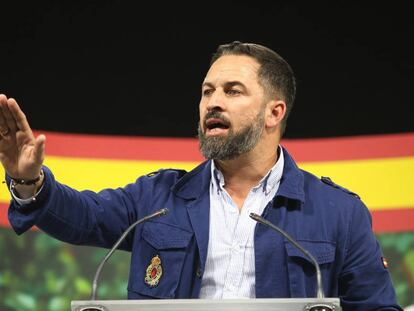 Santiago Abascal, en un mitin de Roquetas de Mar (Almería) , el pasado jueves.