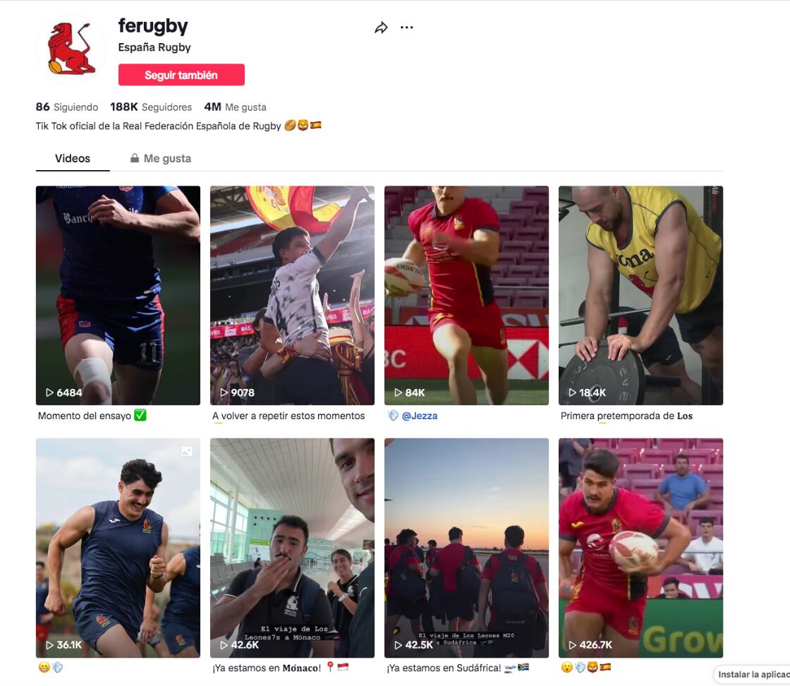 Perfil de TikTok de la Federación Española de Rugby