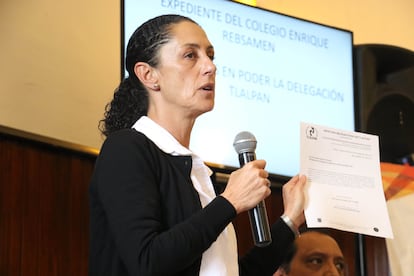 Claudia Sheinbaum, en conferencia de prensa sobre el derrumbe del Colegio Rébsamen, en 2017.