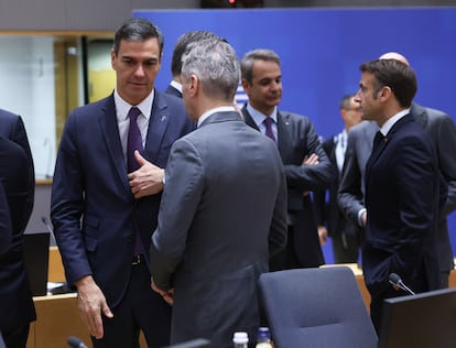 Spain's acting Prime minister Pedro Sanchez, Slovenian Prime Minister Robert Golob, Greece's Prime Minister Kyriakos Mitsotakis and French President Emmanuel Macron