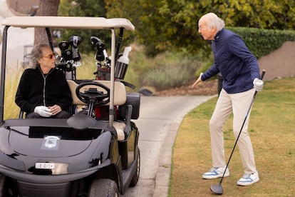 Larry David (right) and the recently deceased Richard Lewis (left) in a scene from the twelfth season of 'Curb Your Enthusiasm.'