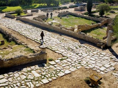Calzada romana en el sitio arqueol&oacute;gico de Cartago, a las afueras de T&uacute;nez capital.
