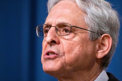 Attorney General Merrick Garland speaks about the verdicts in the Proud Boys trial, May 4, 2023, at the Department of Justice in Washington