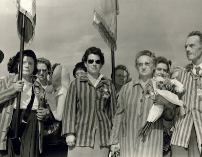 Survivors of the Ravensbrück concentration camp at the unveiling of a memorial in 1959.