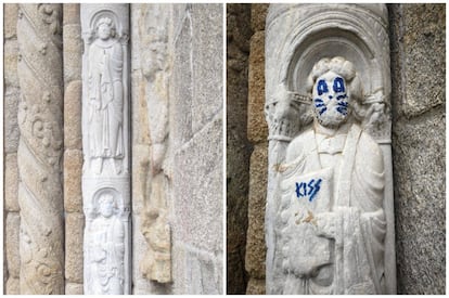 <strong>¿Qué era?</strong> Una escultura de mármol del siglo XII situada en la fachada de las Platerías, en la Catedral de Santiago. <strong>¿Por qué le han hecho eso?</strong> Poco se sabe del autor o autores de esta intervención urbana, salvo sus gustos musicales. Una semana después de la restauración del Pórtico de La Gloria –tras cinco años de trabajo que han recuperado sus colores originales-, el pasado 6 de agosto aparecía esta escultura con bigotes felinos y predilección por la banda estadounidense de hard rock, Kiss. El conselleiro de Cultura gallego, Román Rodríguez, calificaba la intervención como un “acto de incultura y barbarie patrimonial”. Aunque la Policía sigue buscando al culpable, la pintada ya ha sido borrada. Las multas por infringir el Patrimonio cultural ascienden de los 6.000 a los 150.000 euros.