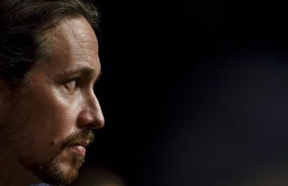 Pablo Iglesias, durante la presentación de su candidatura a las primarias de Podemos.