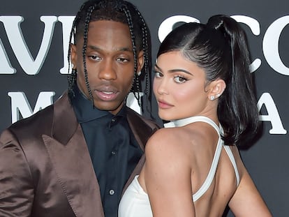 Travis Scott y Kylie Jenner, en el estreno del documental de Netflix sobre el rapero, el 27 de agosto de 2019 en Los Ángeles, California.