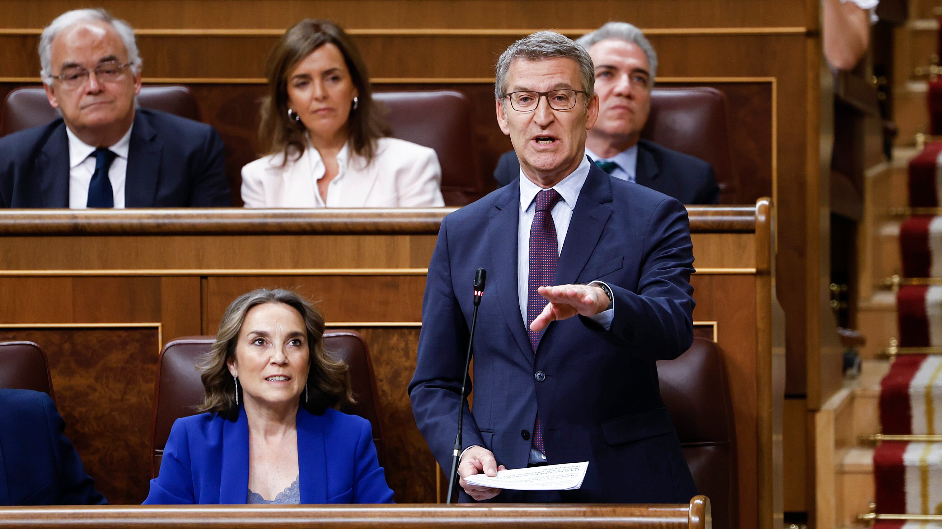 El líder del PP, Alberto Núñez Feijóo, durante su intervención en el Congreso. 