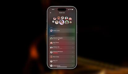 Lista de invitados en la aplicación Apple Invites