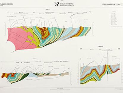 Cortes geológicos del nuevo Mapa Geológico Nacional de la zona de Barrios de Luna (León).