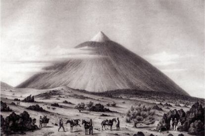 Ilustración <i>Le Pic de Tenériffe </i>del atlas de Webb y Berthelot (1838).