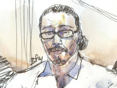 Dibujo de Jawad Bendaoud, durante su juicio en enero en París.