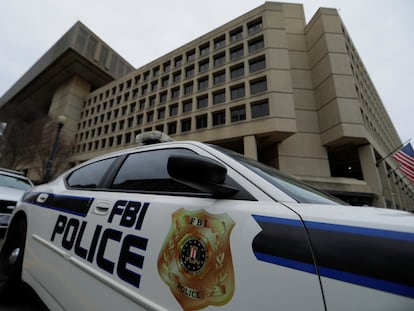 FBI police vehicles sit parked outside of the J. Edgar Hoover Federal Bureau of Investigation Building in Washington, U.S., February 1, 2018.