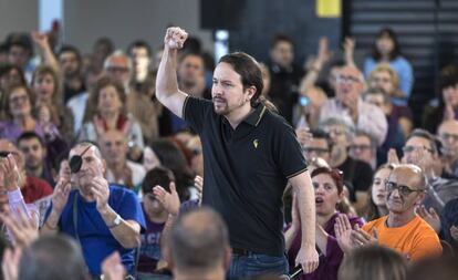 El candidato de Unidas Podemos a la Presidencia del Gobierno, Pablo Iglesias, en el acto de Valencia.