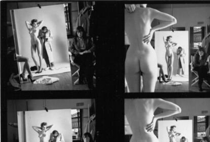 Tira de contactos de uno de los célebres desnudos femeninos de Helmut Newton