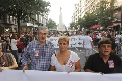 Los secretarios generales de ELA, Adolfo Muñoz, y LAB, Ainhoa Etxaide, en una manifestación en septiembre pasado.