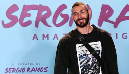 Karim Benzema, durante la presentación del documental de Sergio Ramos, el 10 de septiembre en Madrid.