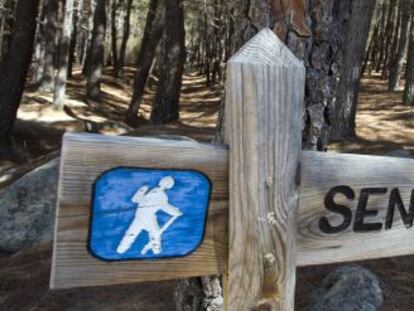 Se&ntilde;alizaci&oacute;n de sendas no homologada en La Pedriza, en el parque regional de la Cuenca alta del Manzanares.