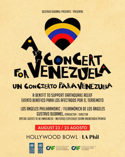 Imagen promocional del concierto por Venezuela que dará Gustavo Dudamel en el Hollywood Bowl el 23 de agosto de 2026, el último al frente de la LA Phil.
