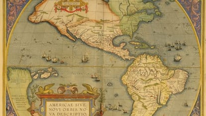 Mapa de Atlas Theatrum Orbis Terrarum de Abraham Ortelius. Año 1570. Museo naval. Exposición La exploración del Pacífico. 500 años de historia' que exhibirá Casa de América en Madrid, del 2 de octubre al 2 de febrero de 2014.