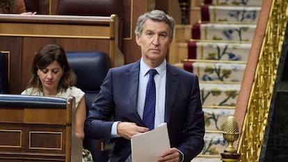 El presidente del PP, Alberto Núñez Feijóo, esta semana en el Congreso.