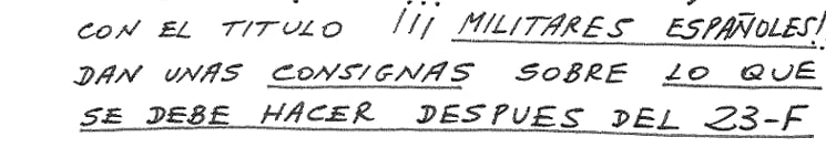 Título de la parte del documento que recoge instrucciones a los militares tras el 23-F.