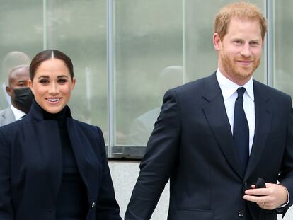 El príncipe Enrique junto a Meghan Markle en Manhattan, el 23 de septiembre de 2021.