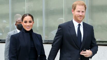 El príncipe Enrique junto a Meghan Markle en Manhattan, el 23 de septiembre de 2021.