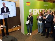 Abascal durante la intervención del candidato de VOX a la Presidencia de Castilla y León, Carlos Pollán.