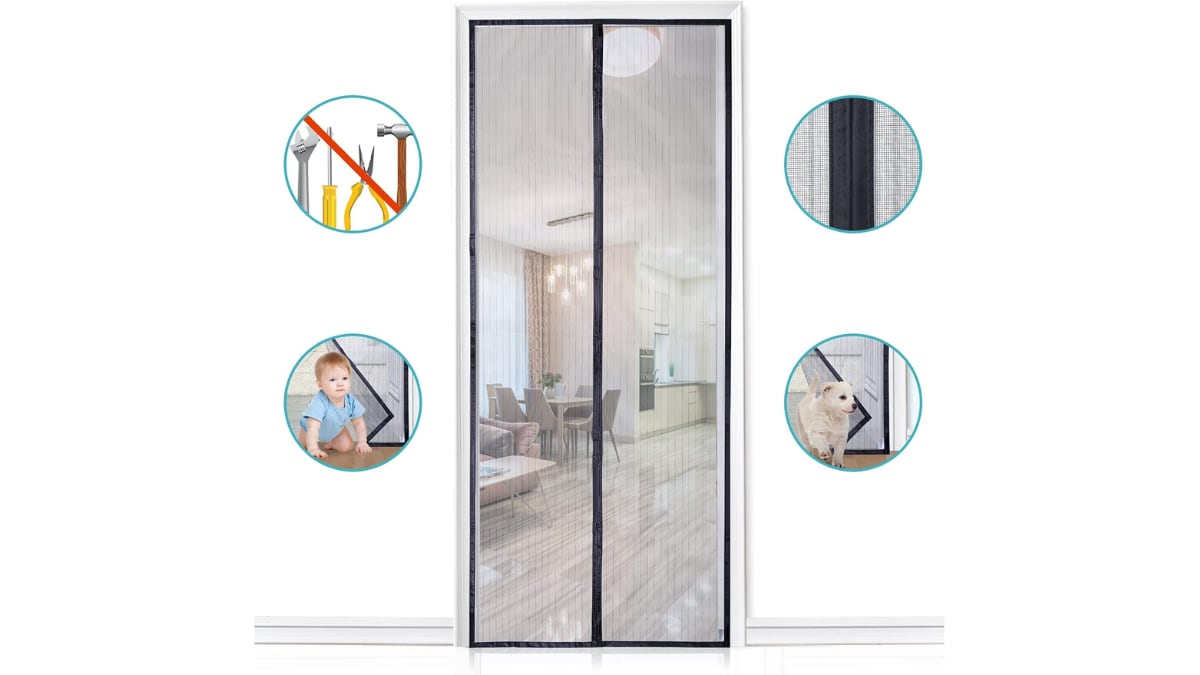 Magnetic mosquito net for door.