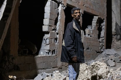 Husein Aitzagut stands among the ruins of Mulay Brahim.