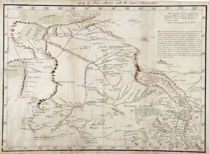 Mapa de Bernardo de Miera, de 1778, donde refleja el noreste de Nuevo México.