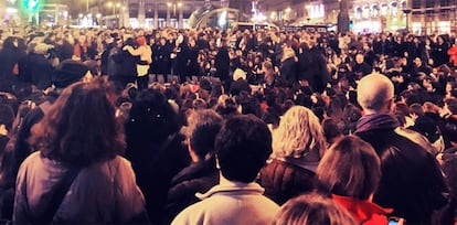 Protesters chanted against gender violence in Madrid on Wednesday.