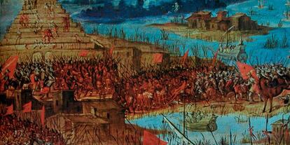 Toma de Tenochtitlán, la capital azteca, por las tropas de Hernán Cortés.