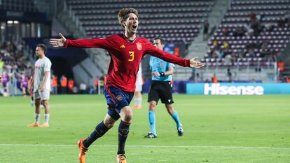 Juan Miranda celebra su gol para España ante Suiza este sábado.