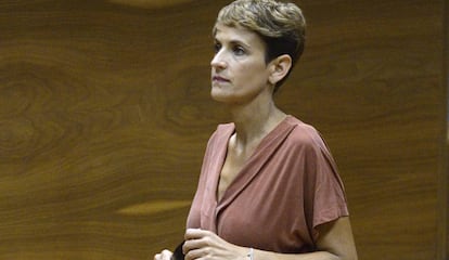 María Chivite, durante el pleno de investidura del Parlamento de Navarra.