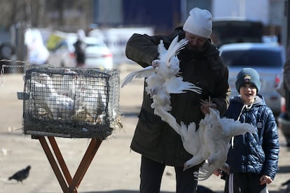 Una mujer vende aves en un mercado en la localidad rusa de Ivanovo.