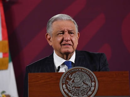 Andrés Manuel López Obrador durante la conferencia matutina en Palacio Nacional.