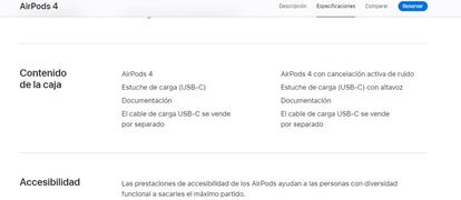 Apple AirPods 4 ausencia de cable en la caja