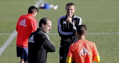 Voro, en primer término, en el entrenamiento de ayer.