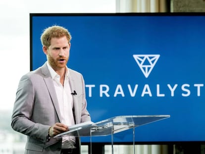 El príncipe Enrique durante la presentación de Travalyst en Ámsterdam (Países Bajos).