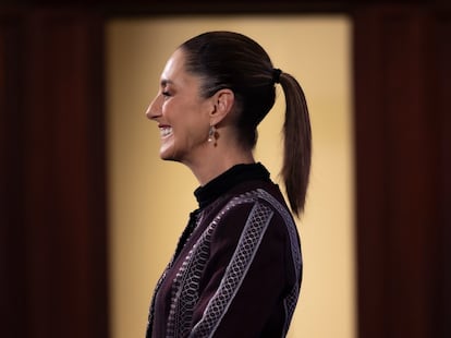 Claudia Sheinbaum durante una conferencia matutina desde Palacio Nacional.