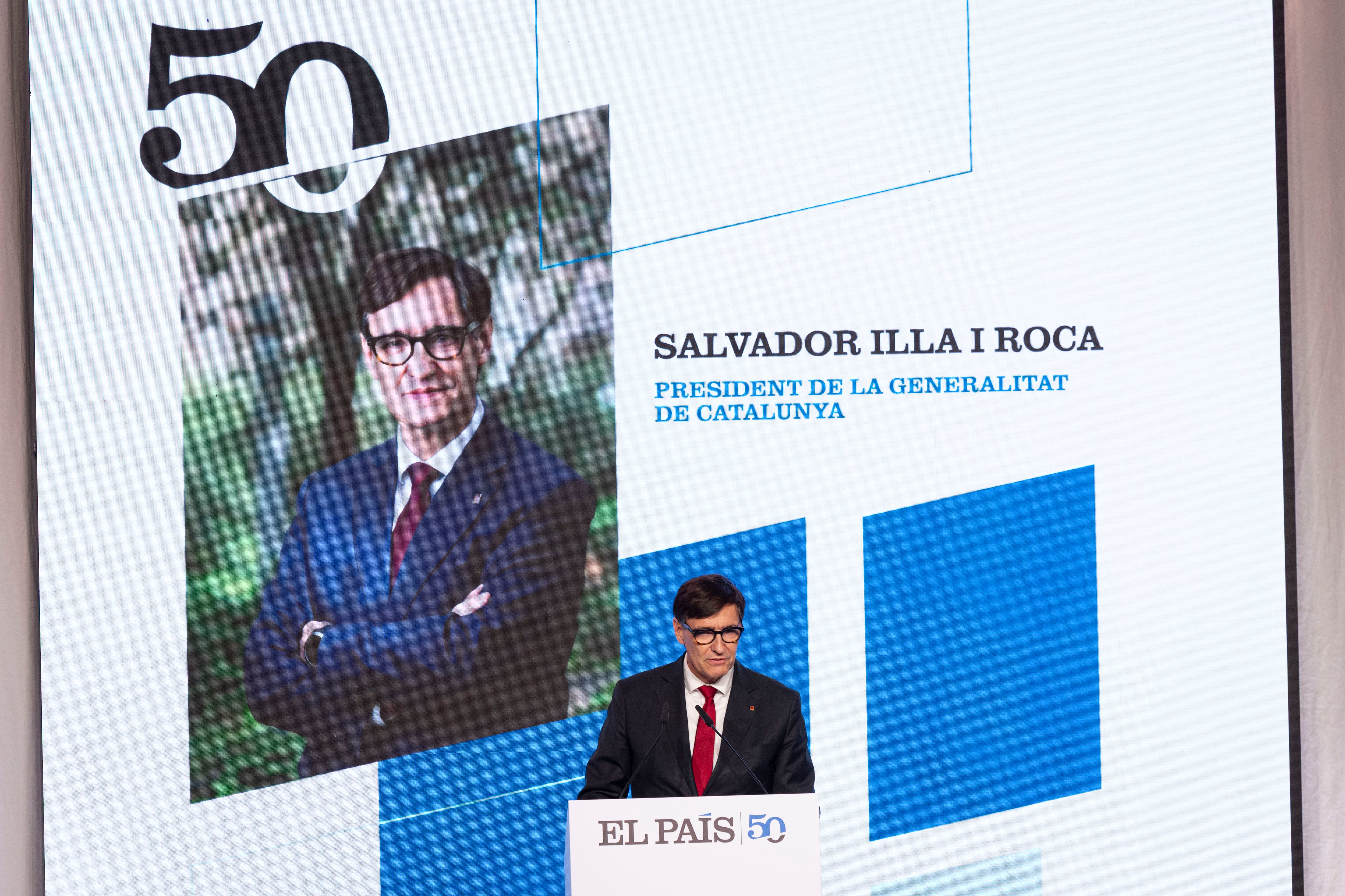 El president de la Generalitat, Salvador Illa, durante su intervención en el aniversario de EL PAÍS en Barcelona. 