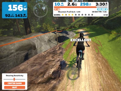 Avatar y registros de un ciclista recorriendo uno de los circuitos virtuales de Zwift